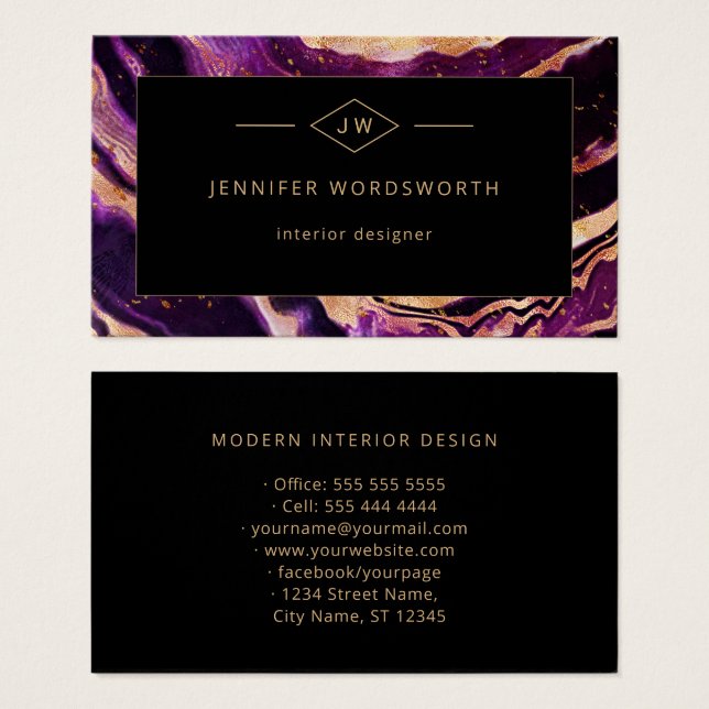 Modern Professional Purple Black Abstract Agate (Front & Back)