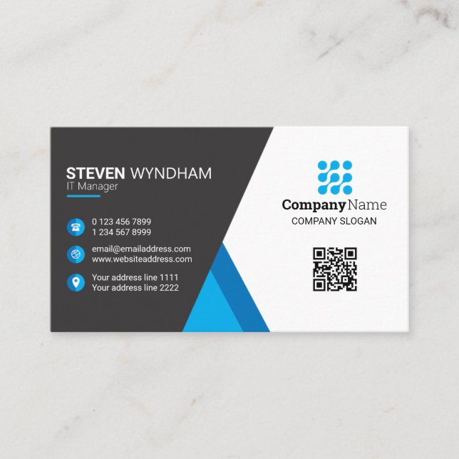Modern Professional QR Code - blue Business Card (Front)