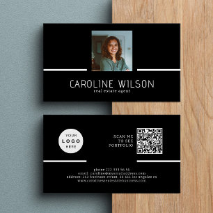 Modern professional QR CODE logo photo black Business Card