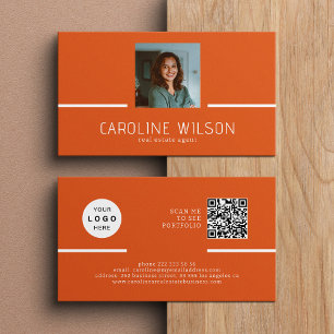 Modern professional QR CODE logo photo orange Business Card