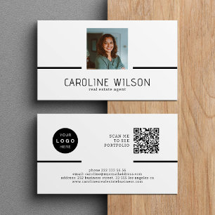 Modern professional QR CODE logo photo white Business Card