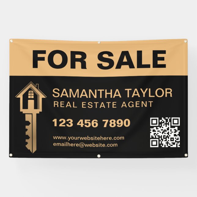 Modern Professional Real Estate For Sale QR Code Banner (Horizontal)