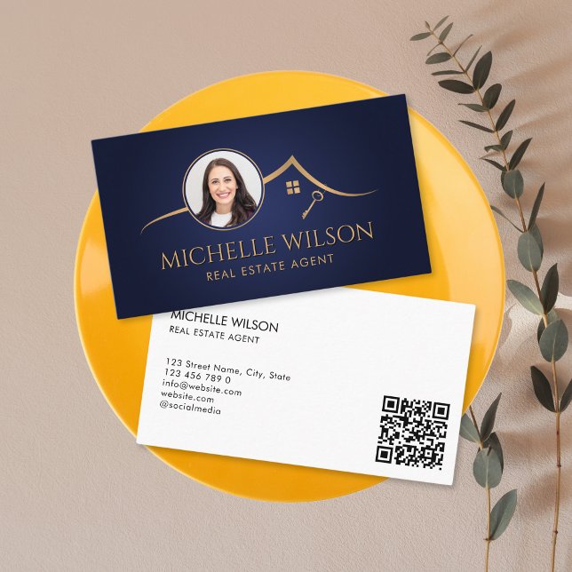 Modern Professional Real Estate Photo QR Code Business Card (Creator Uploaded)