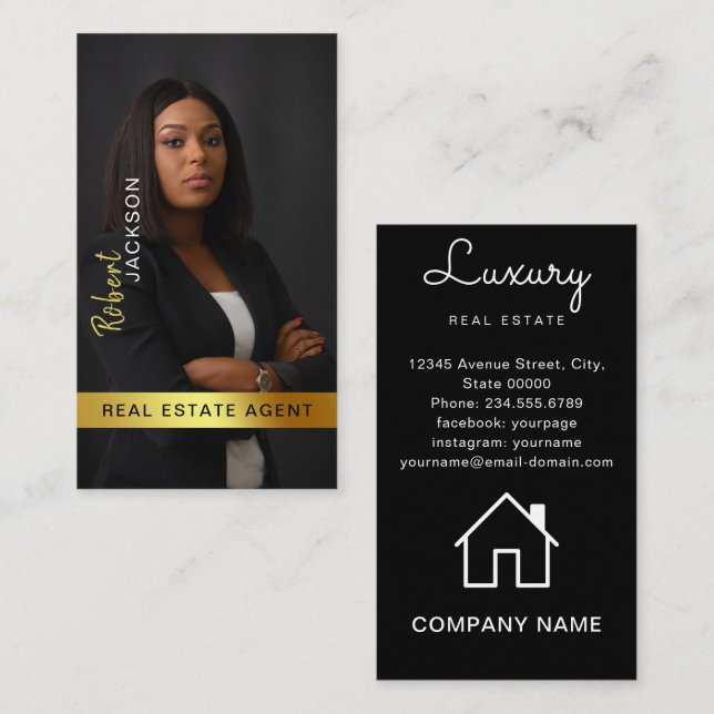 Modern Professional Real Estate Realtor Add Photo  Business Card (Front/Back)
