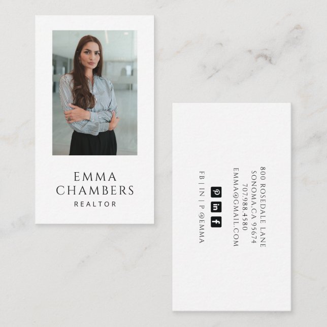 Modern Professional Realtor Photo Minimalist Business Card (Front/Back)