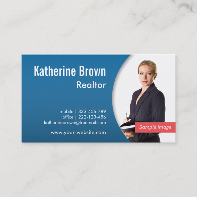 Modern Professional Realtor Real Estate Blue Photo Business Card (Front)