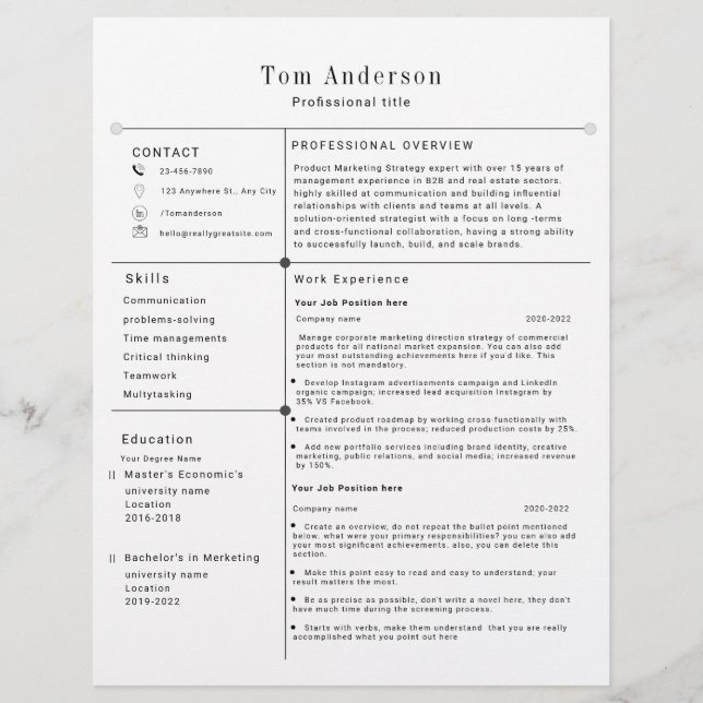 Modern Professional Resume Template (Front)