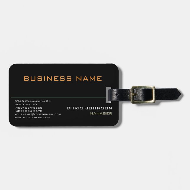 Modern Professional Rich Black Luggage Tag (Front Horizontal)