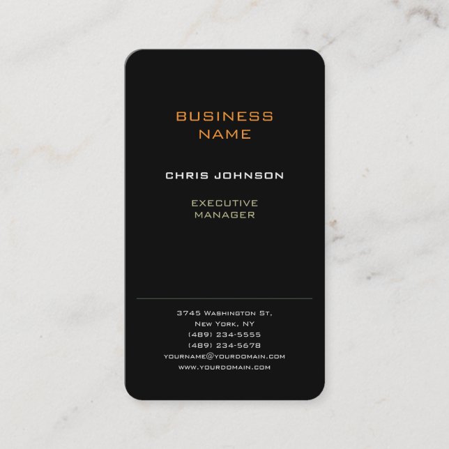 Modern Professional Rich Black Plain Business Card (Front)