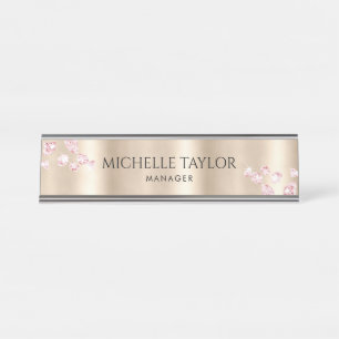 Modern Professional Rose Gold Sparkle Diamonds Desk Name Plate