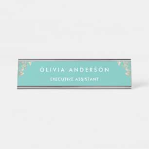 Modern Professional Rose Gold Sparkle Glitter Desk Name Plate