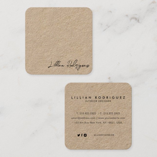 Modern Professional Rustic Kraft Black Signature Square Business Card (Front/Back)