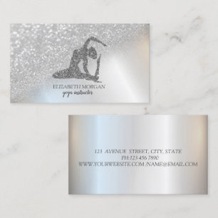 Modern Professional Silver Bokeh Glitter Yoga Girl Business Card