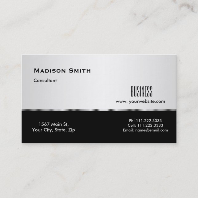 Modern Professional Silver Metal Consultant Business Card (Front)