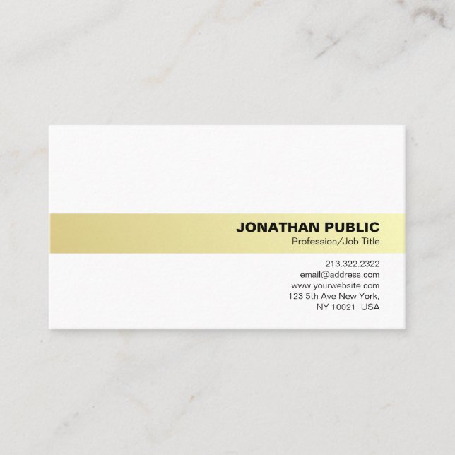 Modern Professional Simple Elegant Gold White Business Card (Front)