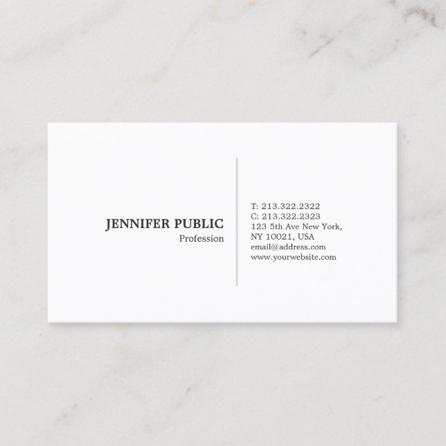 Modern Professional Simple Elegant White Plain Business Card (Front)