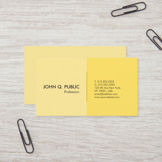 Modern Professional Simple Elegant Yellow Business Card (Front/Back In Situ)