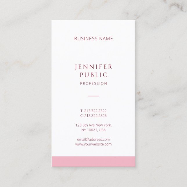Modern Professional Simple Template Elegant Pink Business Card (Front)