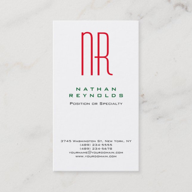 Modern professional simple white red monogram business card (Front)