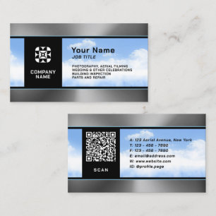 Modern professional sky metallic drone business card