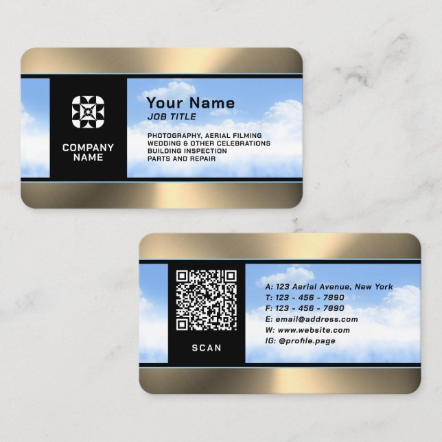 Modern professional sky metallic drone business card (Front/Back)