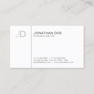 Modern Professional Stylish Monogram White Plain Business Card