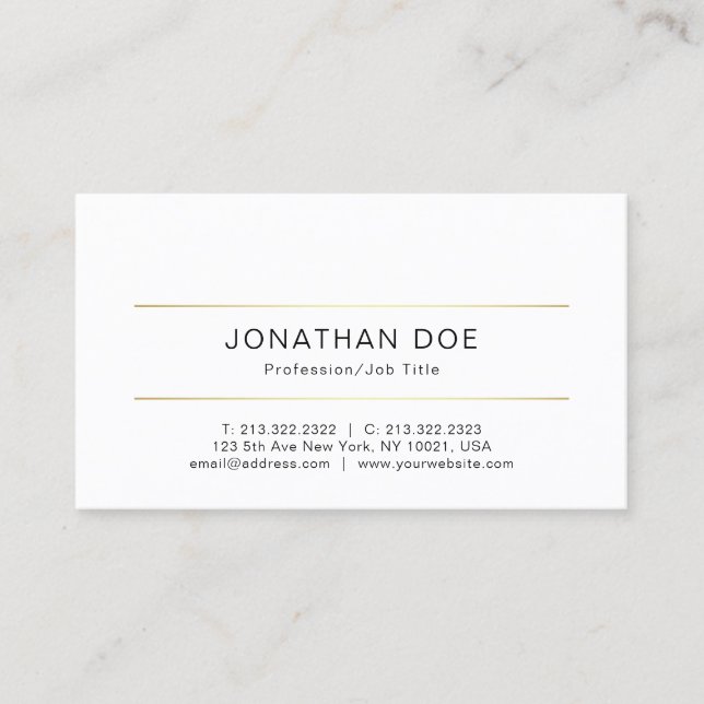 Modern Professional Stylish Sleek Plain Gold Line Business Card (Front)