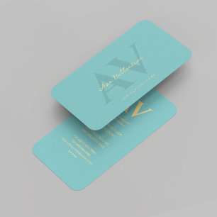 Modern Professional Teal Gold Monogram Marketing Business Card