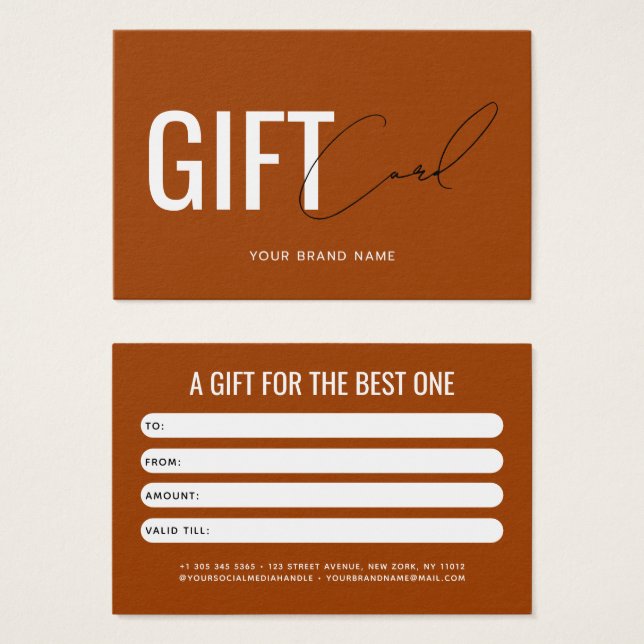 Modern professional terracotta customer gift card (Front & Back)