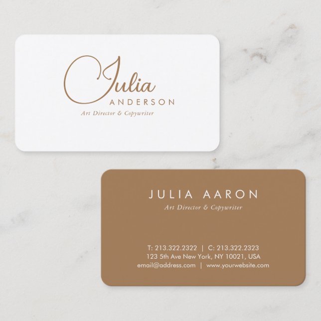Modern Professional White and Gold Script Business Card (Front/Back)