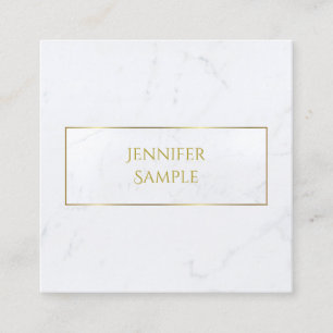 Modern Professional White Marble Gold Text Luxury Square Business Card