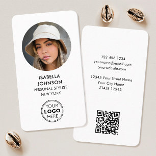 Modern Profile Photo Logo QR Code White Business Card
