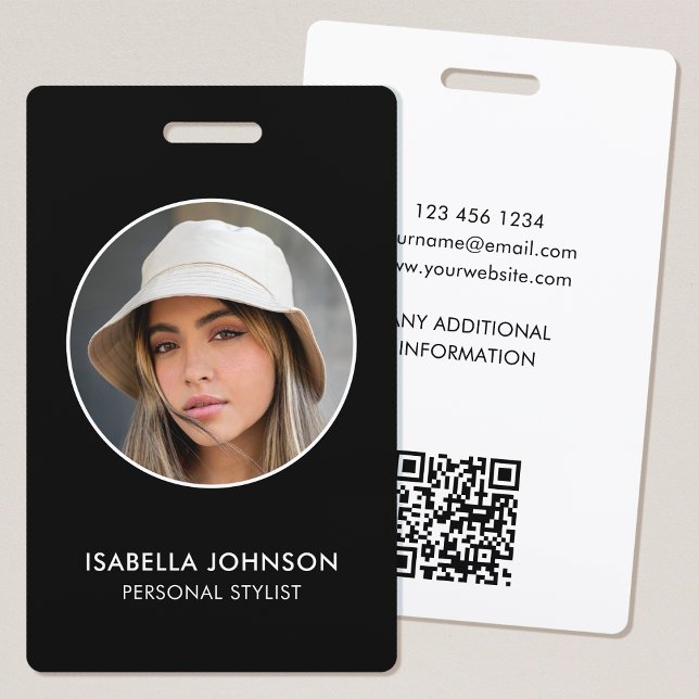 Modern Profile Photo QR Black White ID Security ID Badge (Creator Uploaded)