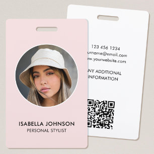 Modern Profile Photo QR Blush Pink ID Security ID Badge