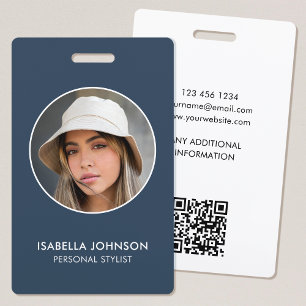 Modern Profile Photo QR Slate Blue ID Security ID Badge