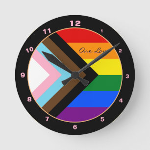 Modern Progress Rainbow flag design, Pride / LGBTQ Round Clock