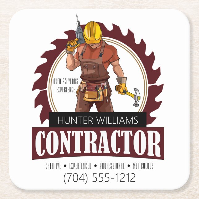 Modern Promotional Contractor Company Square Paper Coaster (Front)