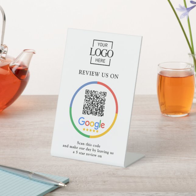 Modern Promotional Google Reviews QR Code Business Pedestal Sign (In SItu)