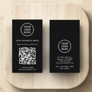Modern Promotional Logo QR Code Black Business Card