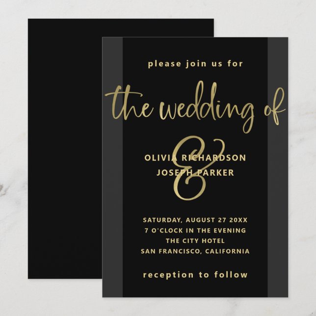 Modern Proposal | Black and Gold Wedding Invitation (Front/Back)