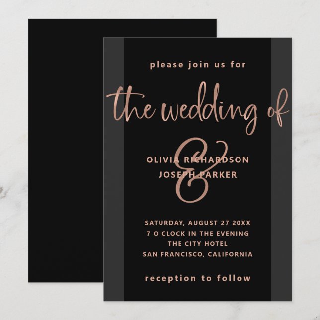 Modern Proposal | Black and Rose Gold Wedding Invitation (Front/Back)