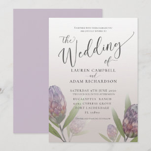 Modern Protea Purple Floral Wedding Invitation