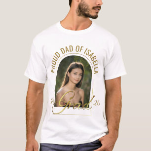 Modern Proud Dad of Grad Black Gold Custom Photo T-Shirt