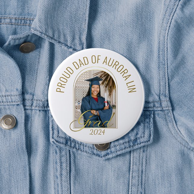 Modern Proud Dad of the Grad Custom Photo Boho 10 Cm Round Badge (Creator Uploaded)