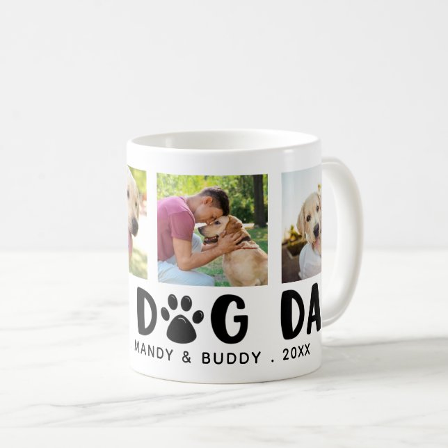 Modern PROUD DOG DAD Paw Print Photo Collage Coffee Mug (Front Right)