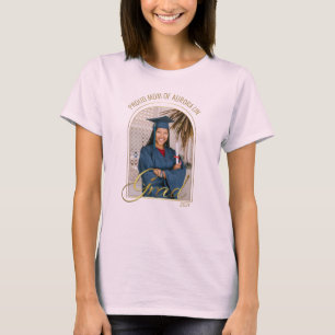 Modern Proud Mum of Grad Custom Photo Pink Boho  T-Shirt