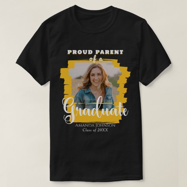 Modern Proud Parent Graduate Photo Yellow T-Shirt (Design Front)