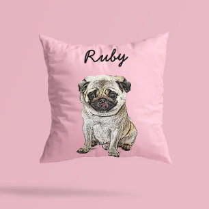 Modern Pug Dog Illustration   Add Name  Cushion