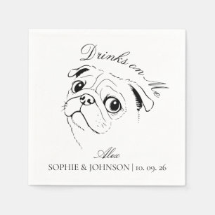 Modern Pug Dog Minimalist Black Line Art Sketch Napkin