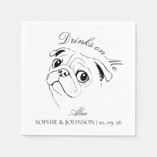 Modern Pug Dog Minimalist Black Line Art Sketch Napkin